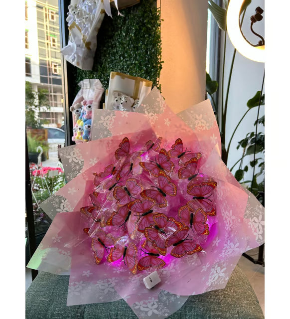 Led Işıklı Kelebek Buketi Pembe