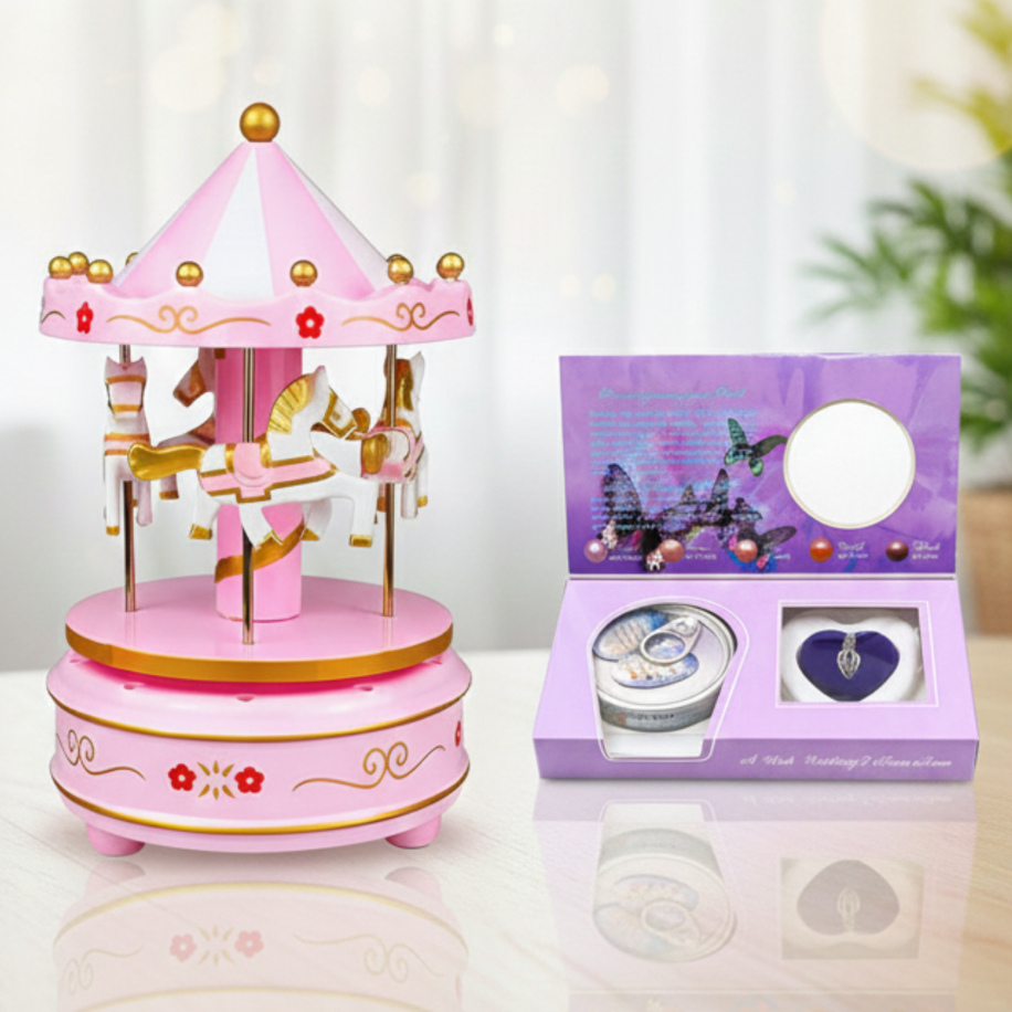 İstiridye İçinde İnci Kolye ve Atlı Karınca Müzik Kutusu