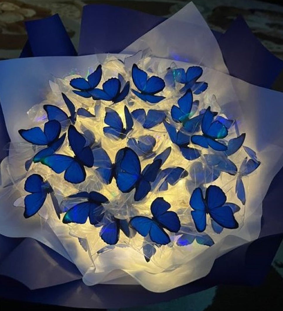 Led Işıklı Kelebek Buketi Mavi