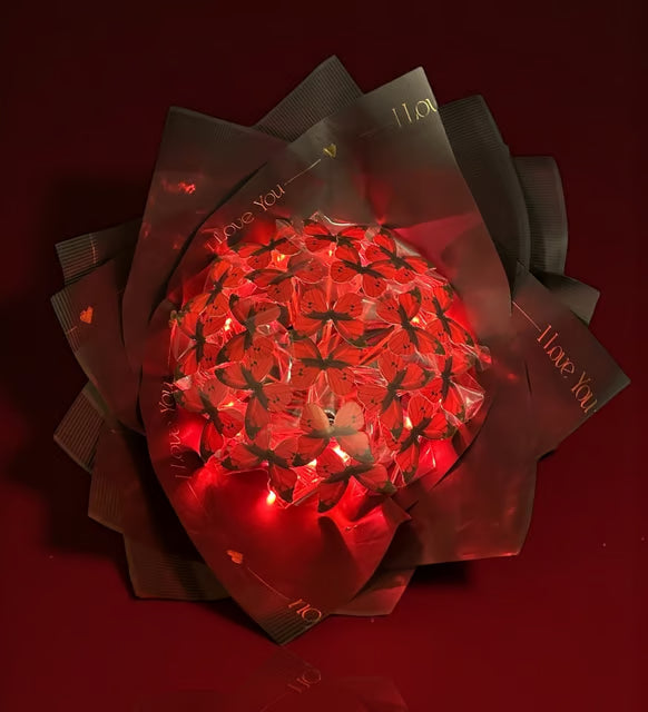 Led Işıklı Kırmızı Renk Kelebek Buketi