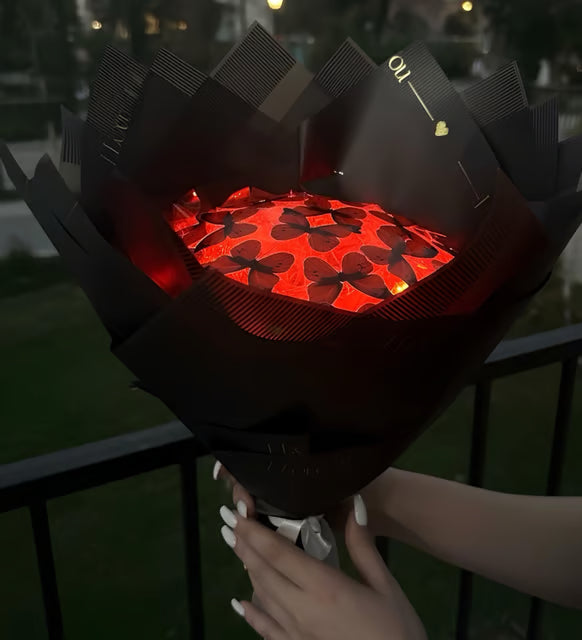 Led Işıklı Kırmızı Renk Kelebek Buketi