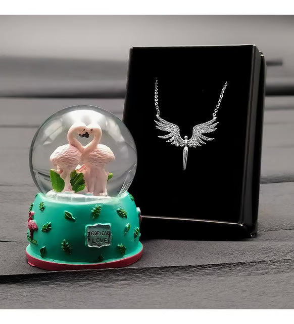 Mini Flamingo Kar Küresi & Mikail Melek Kolye