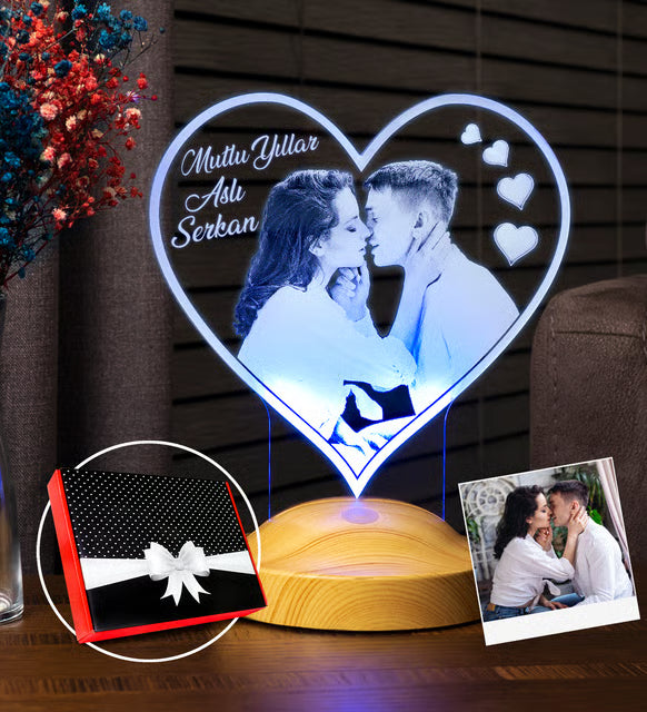 Kişiye Özel Fotoğraflı Kalp LED Lamba