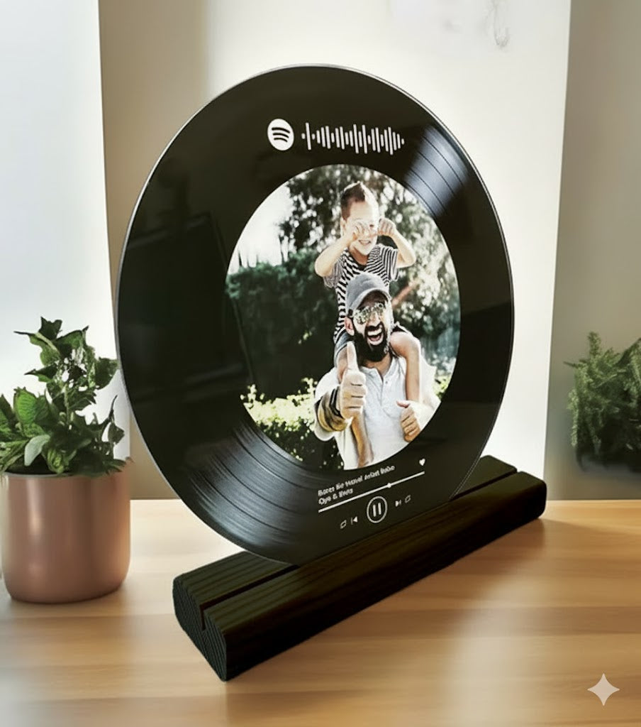 Kişiye Özel Tasarlanan Fotoğraflı Spotify Şarkı Barkodlu Yuvarlak Plak Tasarım